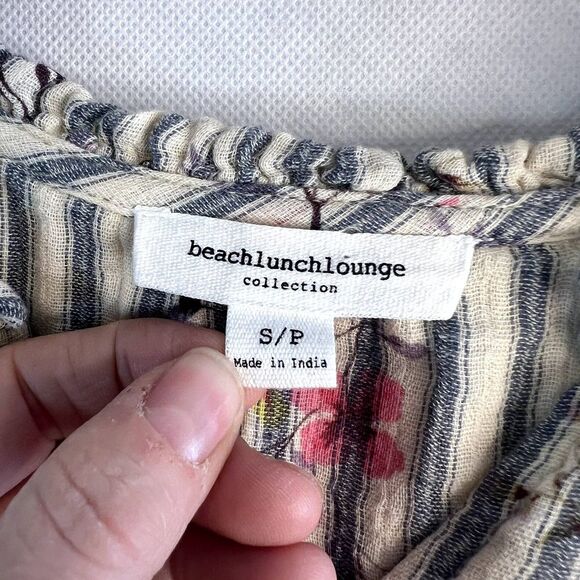 Beach Lunch Lounge Floral Striped Soft Cotton Blouse‎ Size Small - Picture 6 of 9